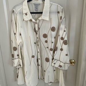 Multiples Cream and Brown Button-Up Top